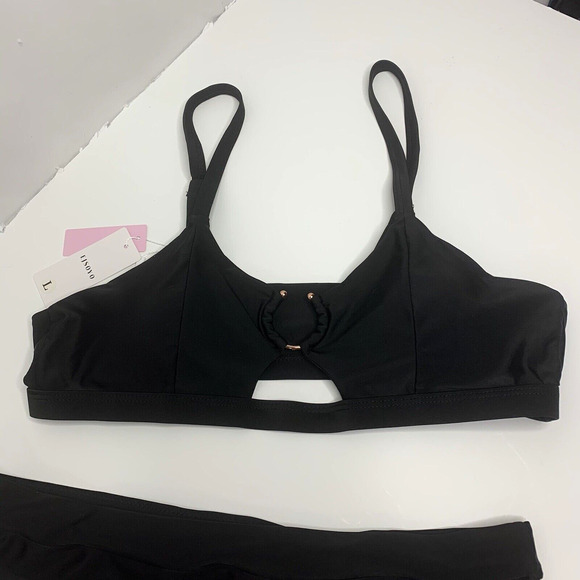 Elsoyo Womens High Waist Bikini Set Size Large Black High Cut Padded - Picture 4 of 13